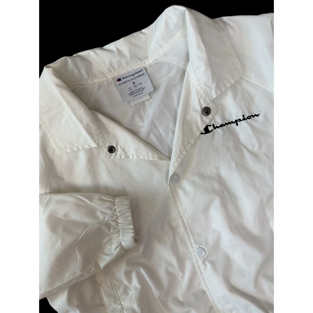 Champion Authentic Athleticwear White Coach Jacket Logo Script M